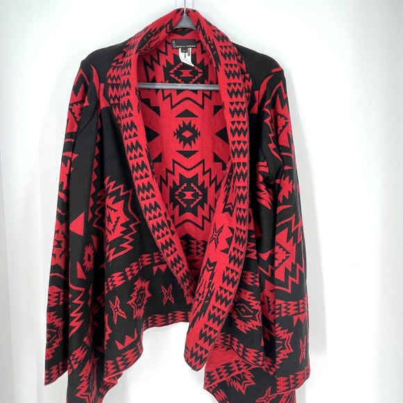 Jeans By Buffalo Cardigan Medium Red Aztec Southwest Open Front Waterfall - Picture 1 of 4